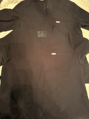 Figs Black V-Neck Scrub Top with long sleeve scrub top